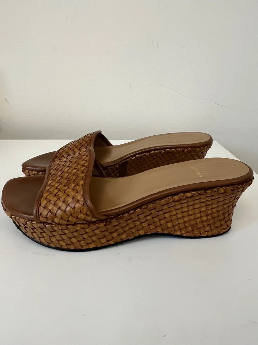 Stuart Weitzman Woven Leather Platform Wedge Slide Sandals Brown Women’s 8 - Picture 3 of 5